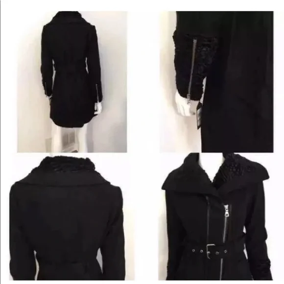 (NWT) GUESS Women’s Wool-Blend Faux-Fur-Trim Belted Coat, XS